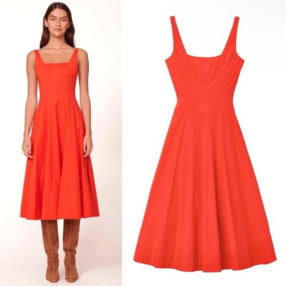 NWT NEW STAUD Wells Poplin Scoop Midi Dress - Picture 3 of 10
